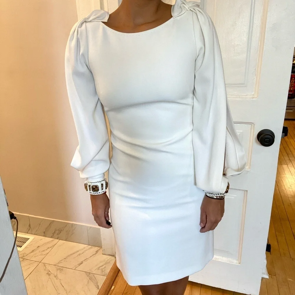 Elie Tahari jewel cuff split sleeve white dress - Picture 12 of 12